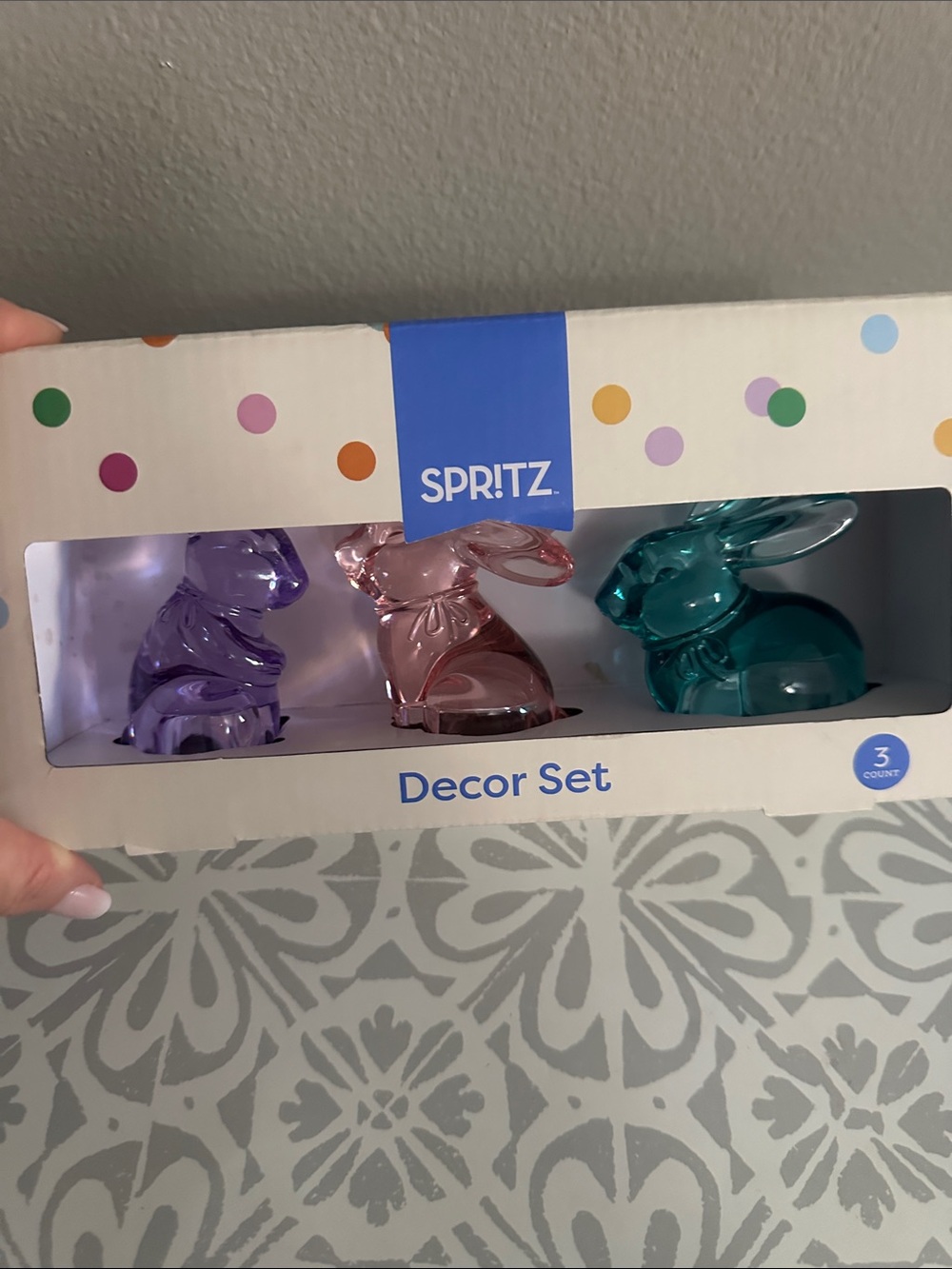 Spritz acrylic Bunny Trio - Purple, Pink, Teal. New in box